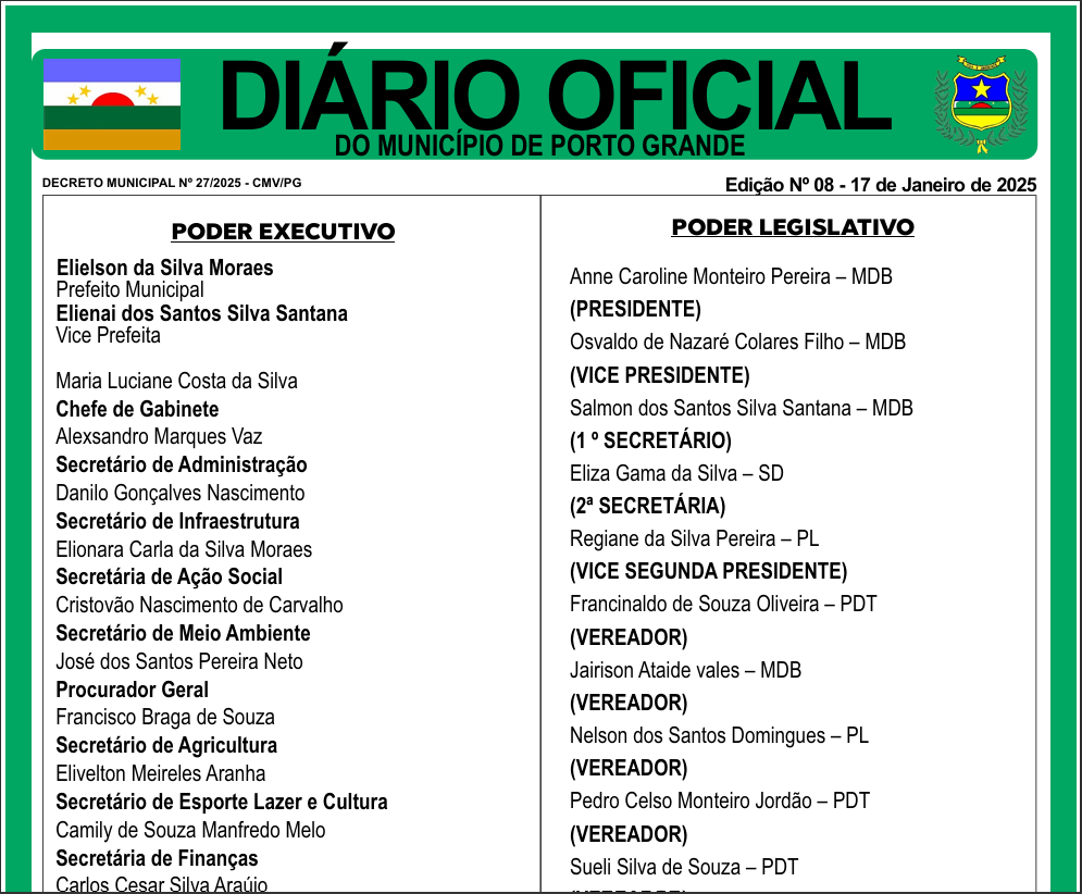DIÁRIO OFICIAL - EDIÇÃO 08 - 17 DE JANEIRO DE 2025